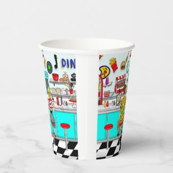 1950's Diner | Couple Holding Hands Paper Cups | Zazzle