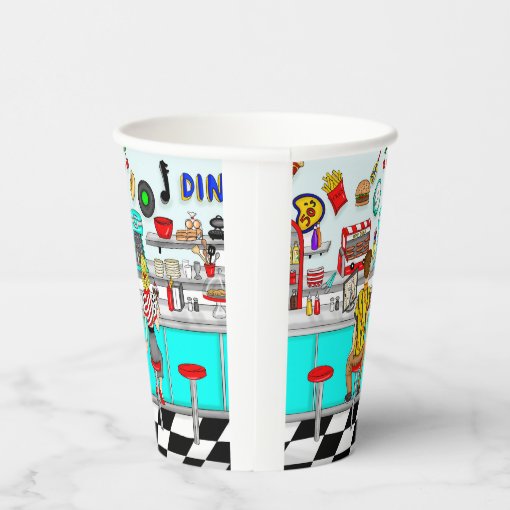 1950's Diner | Couple Holding Hands Paper Cups | Zazzle