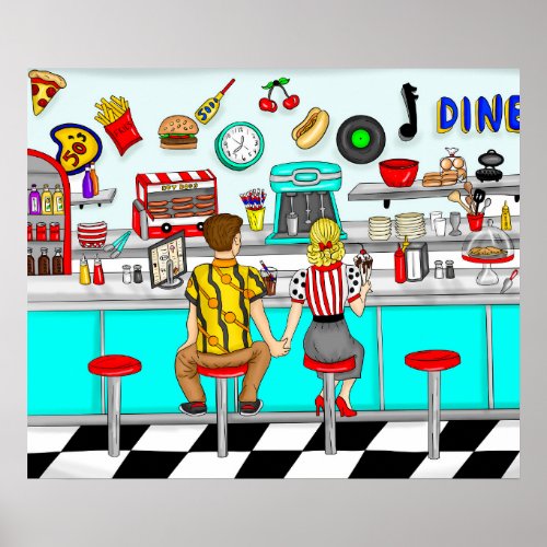 1950s Diner  Couple Holding Hands Poster