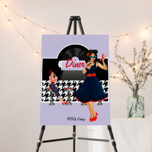 1950s Diner pink black & white checkered retro Foam Board