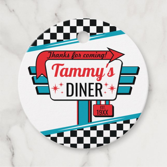 1950's Diner Retro Birthday Favor Circles Gift Tag (Front)