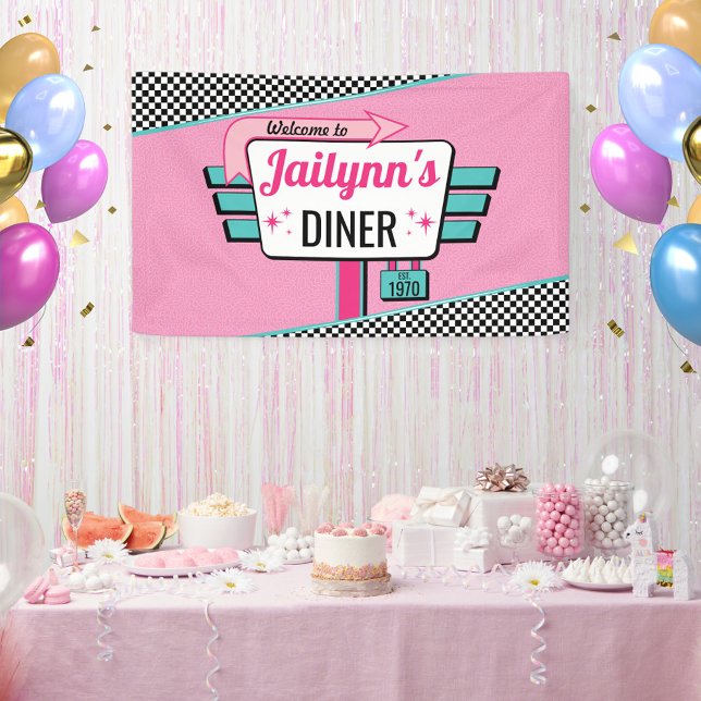 1950's Diner Retro Birthday Party Sock Hop Banner (Vintage Diner Sign)
