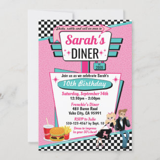 1950's Diner Retro Birthday Party Sock Hop Design Invitation