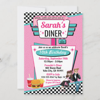 1950's Diner Retro Birthday Party Sock Hop Design Invitation