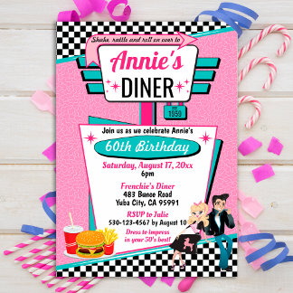 1950's Diner Retro Birthday Party Sock Hop Design Invitation