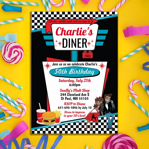 1950s Diner Retro Birthday Party Sock Hop Design Invitation