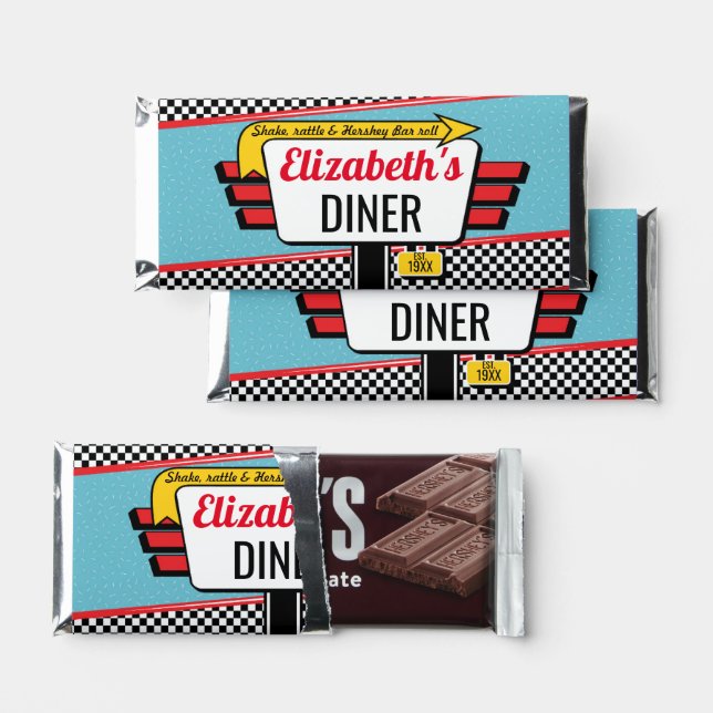 1950's Diner Retro Birthday Party Sock Hop Theme Hershey Bar Favors (Front)