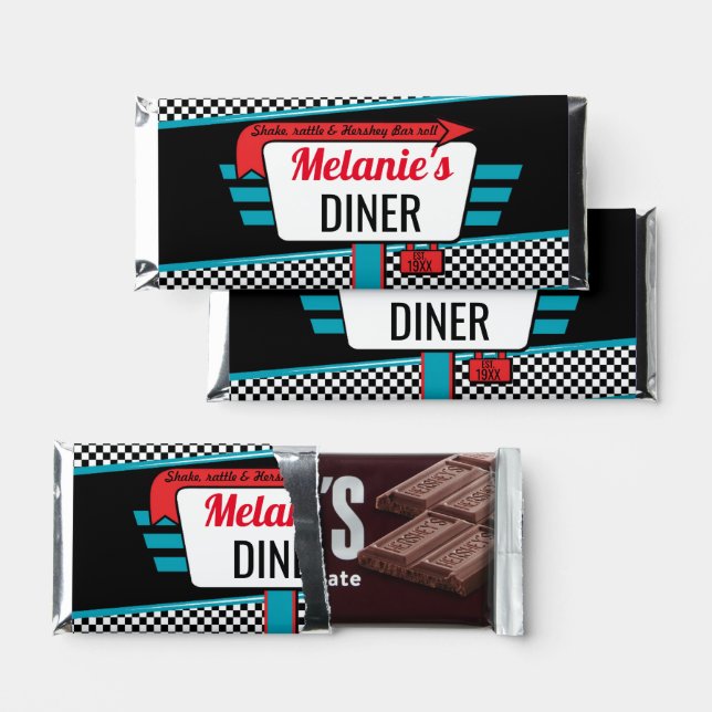 1950's Diner Retro Birthday Party Sock Hop Theme Hershey Bar Favors (Front)
