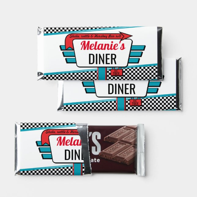 1950's Diner Retro Birthday Party Sock Hop Theme Hershey Bar Favors (Front)
