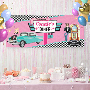 1950's Diner Retro Car Birthday Party Sock Hop Ban Banner