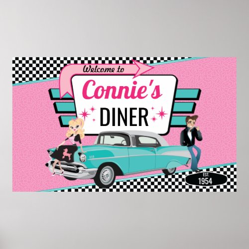 1950s Diner Retro Car Birthday Party Sock Hop Poster