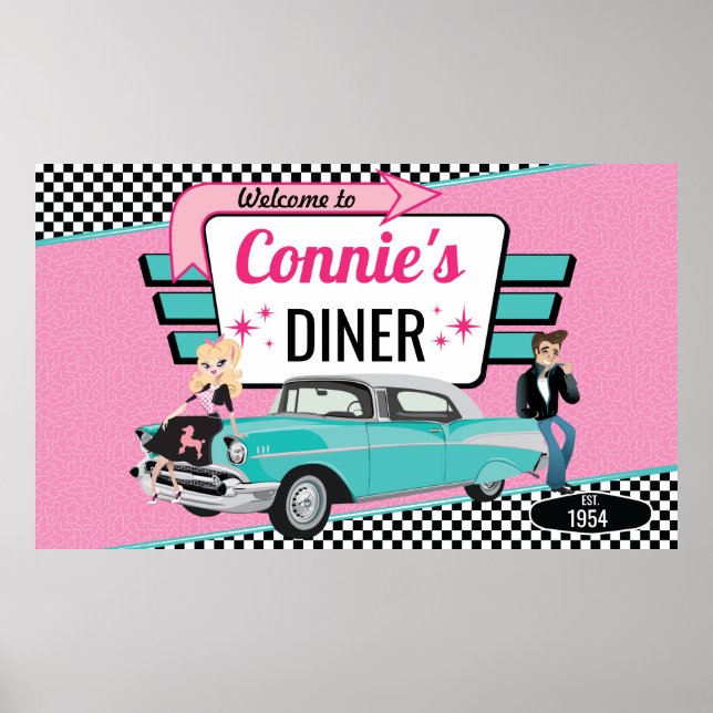 1950's Diner Retro Car Birthday Party Sock Hop Poster (Front)