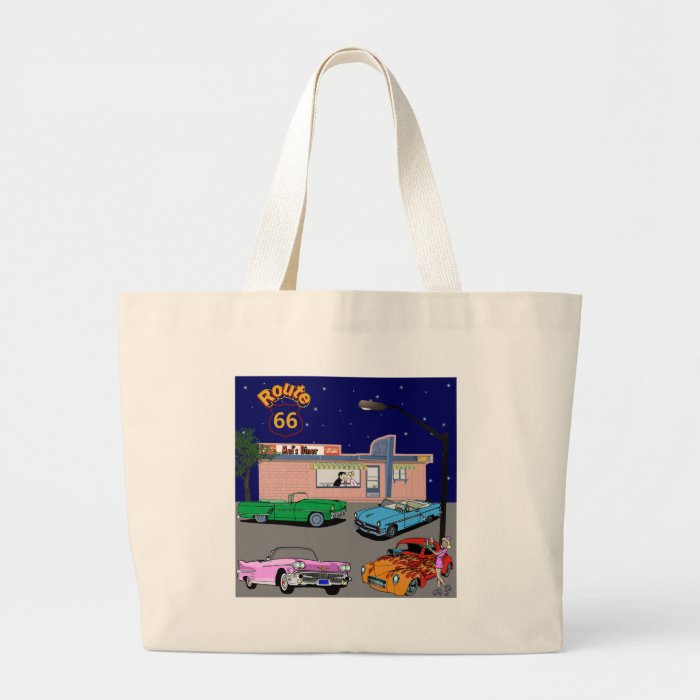 1950s Diner Route 66 and Vintage Cars Canvas Bags