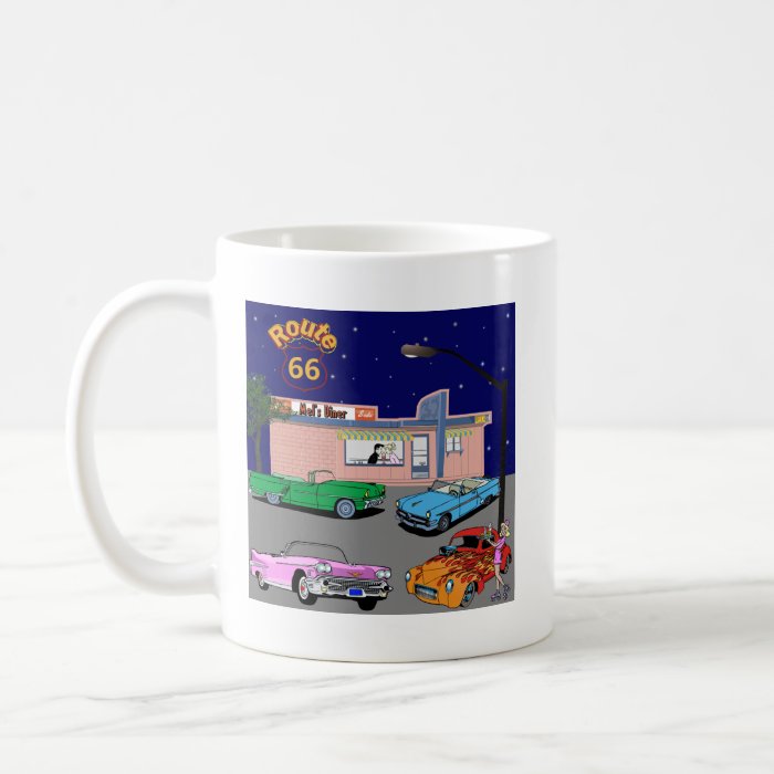 1950s Diner Route 66 and Vintage Cars Coffee Mugs