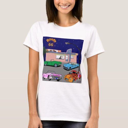 1950s Diner Route 66 and Vintage Cars T_Shirt