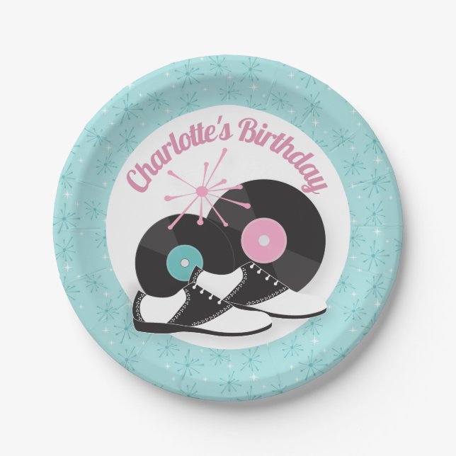 1950s Diner Saddle Shoes Birthday Paper Plates – R (Front)