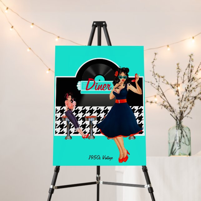 1950s Diner teal black & white checkered Foam Board (In Situ (Stand))