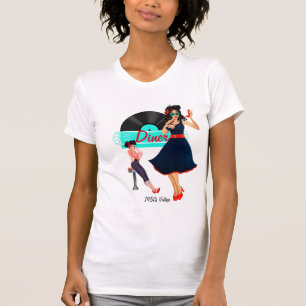 1950s Diner teal black & white checkered retro T-Shirt