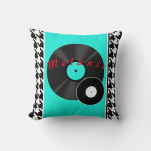 1950s Diner teal black & white checkered retro Throw Pillow