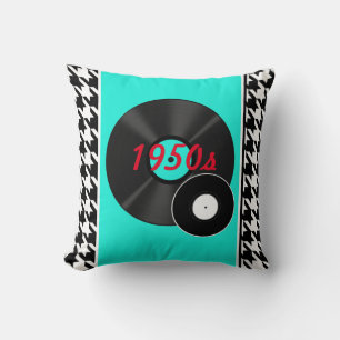 1950s Diner teal black & white checkered retro Throw Pillow