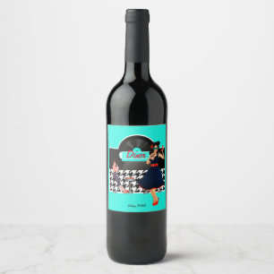 1950s Diner teal black & white checkered Wine Label