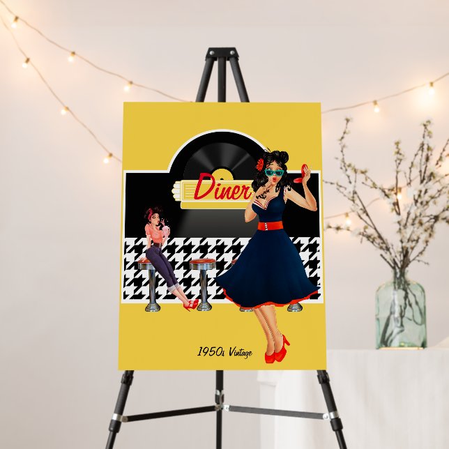 1950s Diner yellow black & white checkered Foam Board (In Situ (Stand))