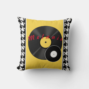 1950s Diner yellow black & white checkered Throw Pillow
