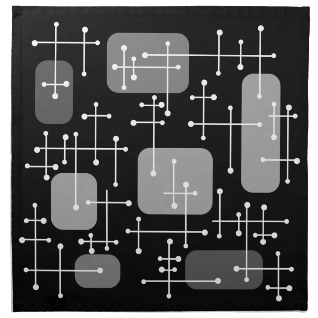 1950s Eames Era Art Crosshairs Black White Cloth Napkin (Front)