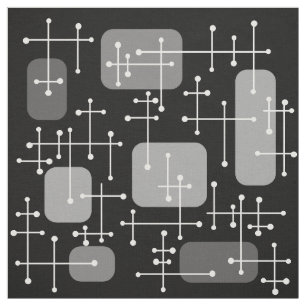 1950s Eames Era Art Crosshairs Black White Fabric