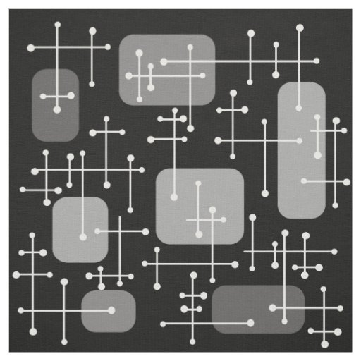 1950s Eames Era Art Crosshairs Black White Fabric