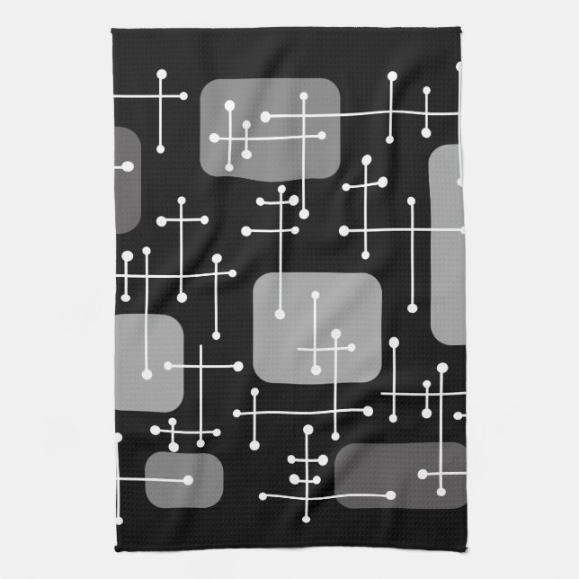 1950s Eames Era Art Crosshairs Black White Kitchen Towel (Vertical)