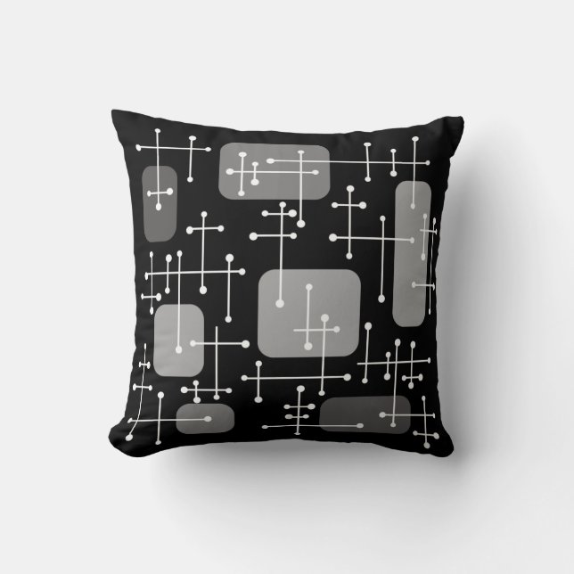 1950s Eames Era Art Crosshairs Black White Throw Pillow (Front)