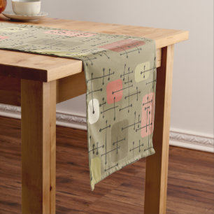 1950s Eames Era Art Crosshairs Botanical Short Table Runner