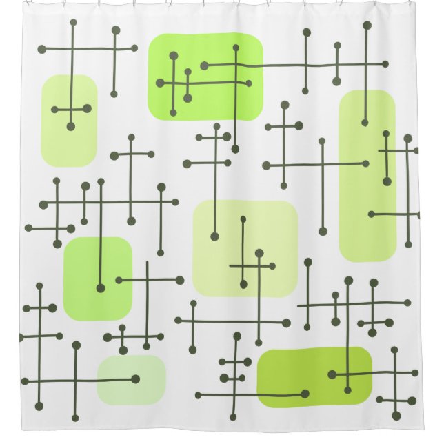 1950s Eames Era Art Crosshairs Chartreuse Shower Curtain (Front)
