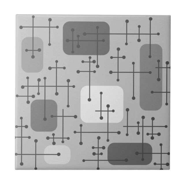 1950s Eames Era Art Crosshairs Gray Ceramic Tile (Front)