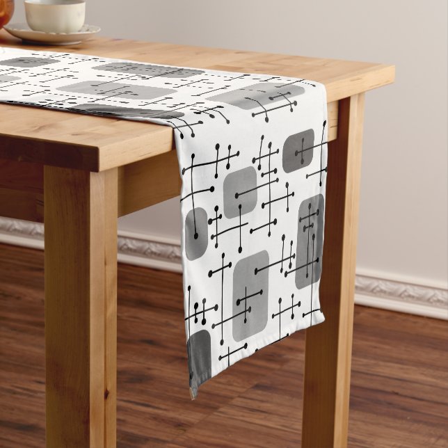 1950s Eames Era Art Crosshairs Gray Short Table Runner (In Situ)