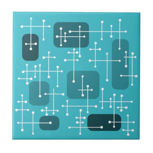 1950s Eames Era Art Crosshairs Turquoise Ceramic Tile