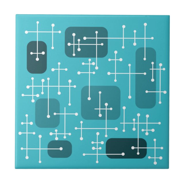 1950s Eames Era Art Crosshairs Turquoise Ceramic Tile (Front)
