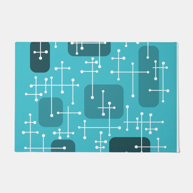 1950s Eames Era Art Crosshairs Turquoise Doormat (Front)