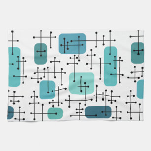 1950s Eames Era Art Crosshairs Turquoise Kitchen Towel