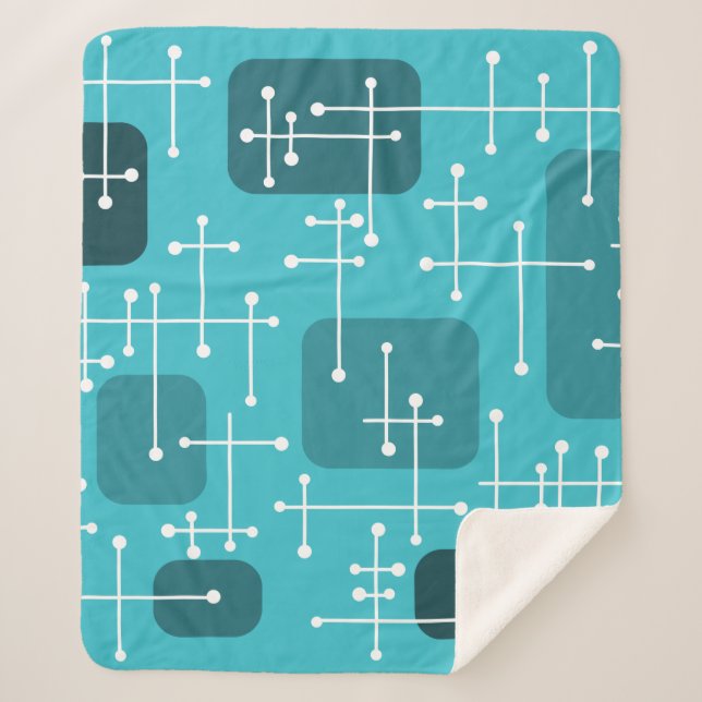 1950s Eames Era Art Crosshairs Turquoise Sherpa Blanket (Front)