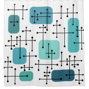1950s Eames Era Art Crosshairs Turquoise Shower Curtain
