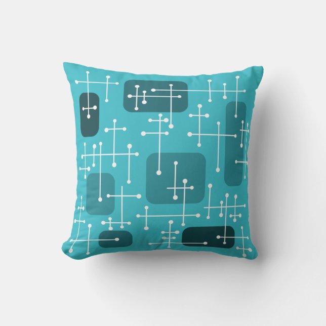 1950s Eames Era Art Crosshairs Turquoise Throw Pillow (Front)