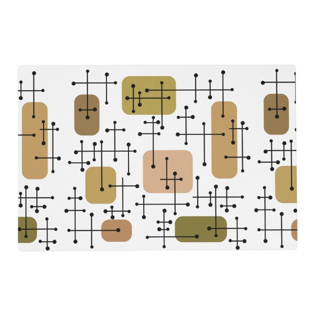 1950s Eames Era Art Crosshairs White Brown Placemat (Front)