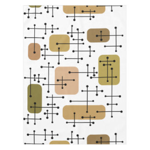 1950s Eames Era Art Crosshairs White Brown Tablecloth