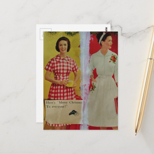 1950s era Christmas Ladies Postcard (Front/Back In Situ)