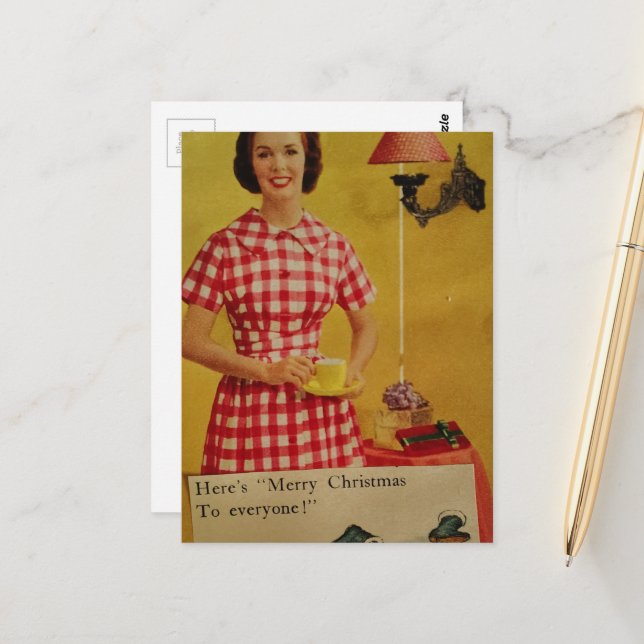 1950s era Christmas Lady Collage Postcard (Front/Back In Situ)
