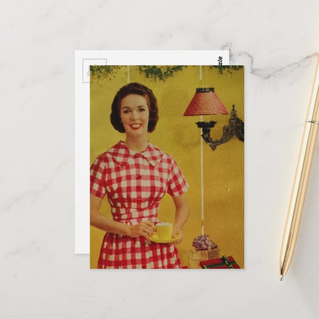 1950s era Christmas Lady Postcard (Front/Back In Situ)