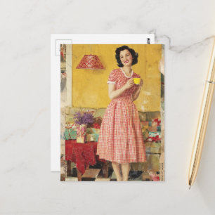 1950s era Lady collage Postcard