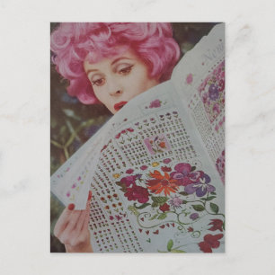 1950s Era Pretty Pink Hair Retro Lady Postcard